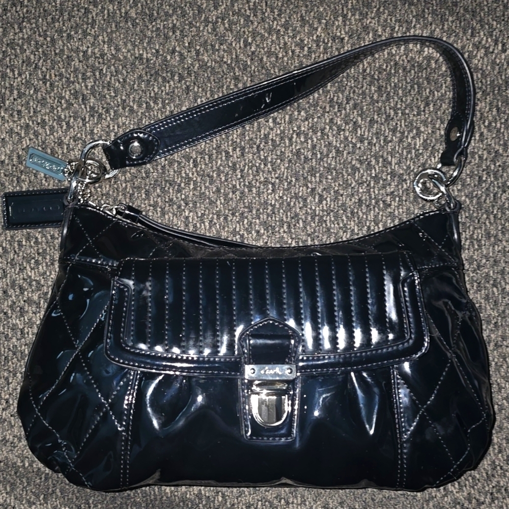 Coach Poppy Liquid Gloss GroovyBlack Small Tote